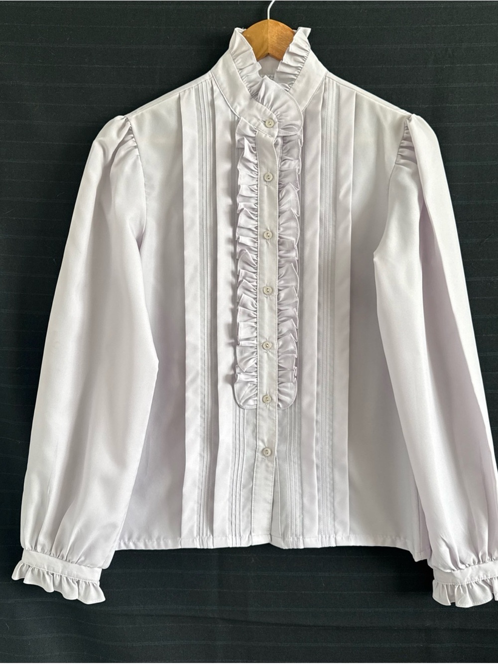 DonnKenny Lavender Blouse 12 L/S Button Front Ruffle Collar Prairie Victorian